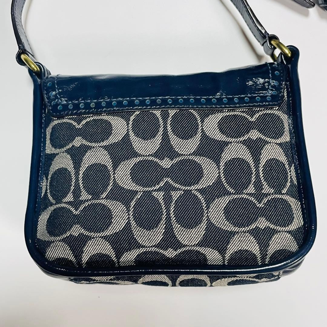 Coach Bleeker Legacy Denim Flap Bag Navy Denim Shoulder Bag Authentic