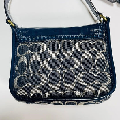 Coach Bleeker Legacy Denim Flap Bag Navy Denim Shoulder Bag Authentic