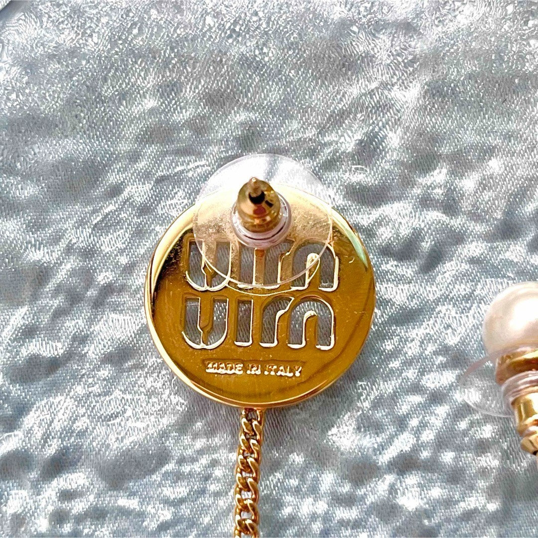 Miu Miu Logo Pearl Earrings Gold Designer Limited Edition Luxury Rare Model Wome