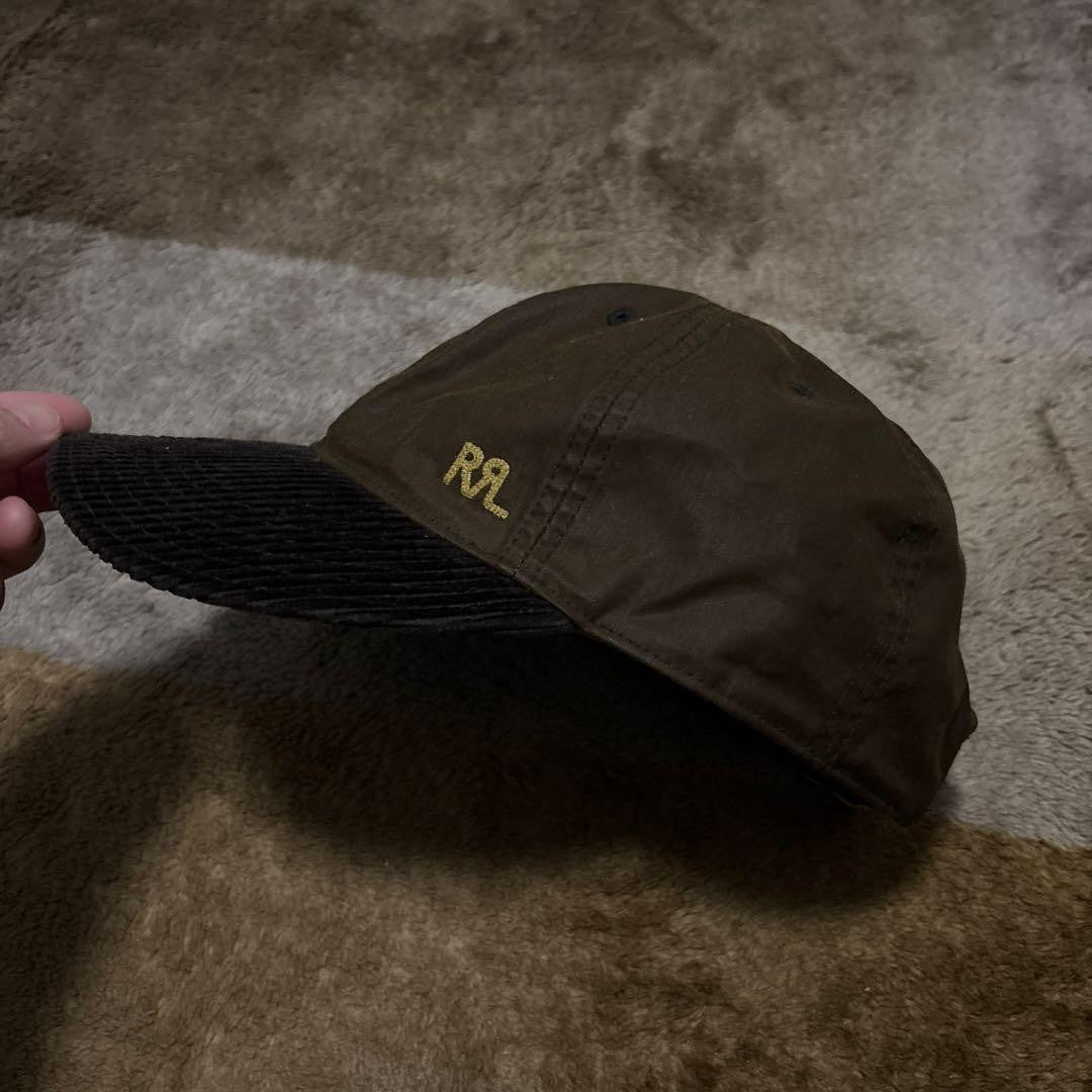 Rrl Double Rl Corduroy Oiled Cap Brown Logo Embroidery