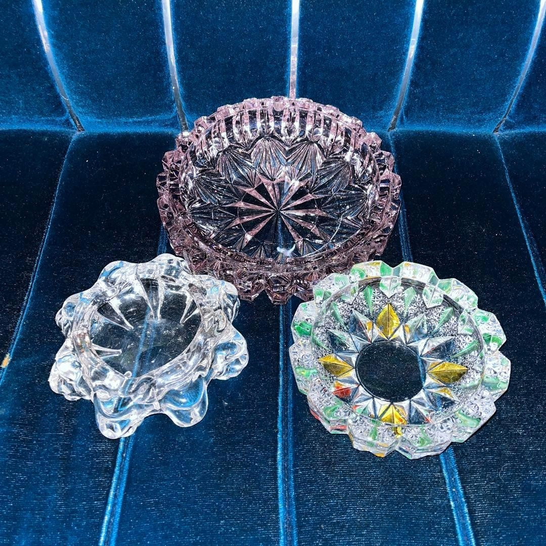 Showa Retro Glass Ashtrays (Set of 3) - New/Used, Vintage Cut Glass