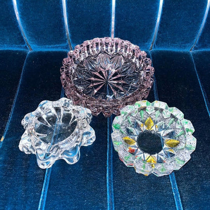 Showa Retro Glass Ashtrays (Set of 3) - New/Used, Vintage Cut Glass
