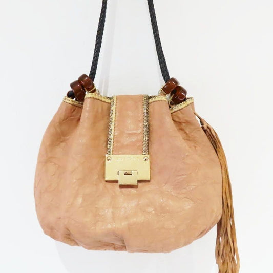 Jimmy Choo Fringe Leather Embossed Tote Bag Beige 36x28x8cm Strap Length 68cm