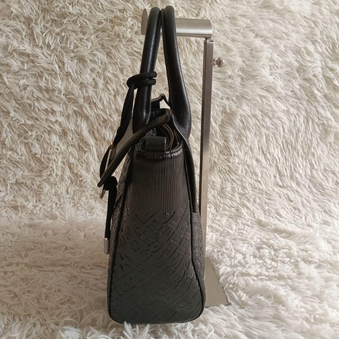 DIESEL Embossed Logo Black Leather Shoulder Bag Monogram Handbag Excellent Cond