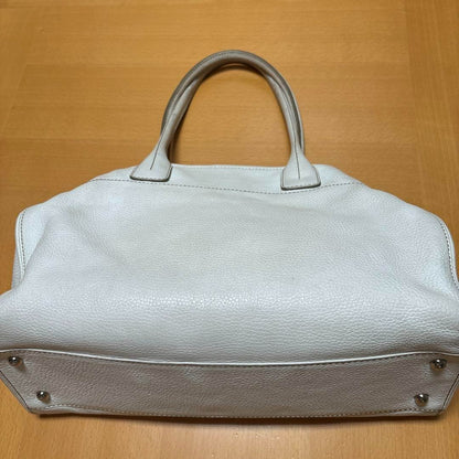 Used TOD'S Handbag Tote Bag Shoulder bag White Leather Logo embossed Japan F/S