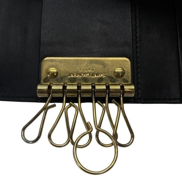 SAINT LAURENT PARIS 6-Key Holder Compact Case with Heart Motif Black Red Auth