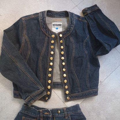 Vintage MOSCHINO Denim 2 Piece Jacket&Skirt Matching cloth Indigo