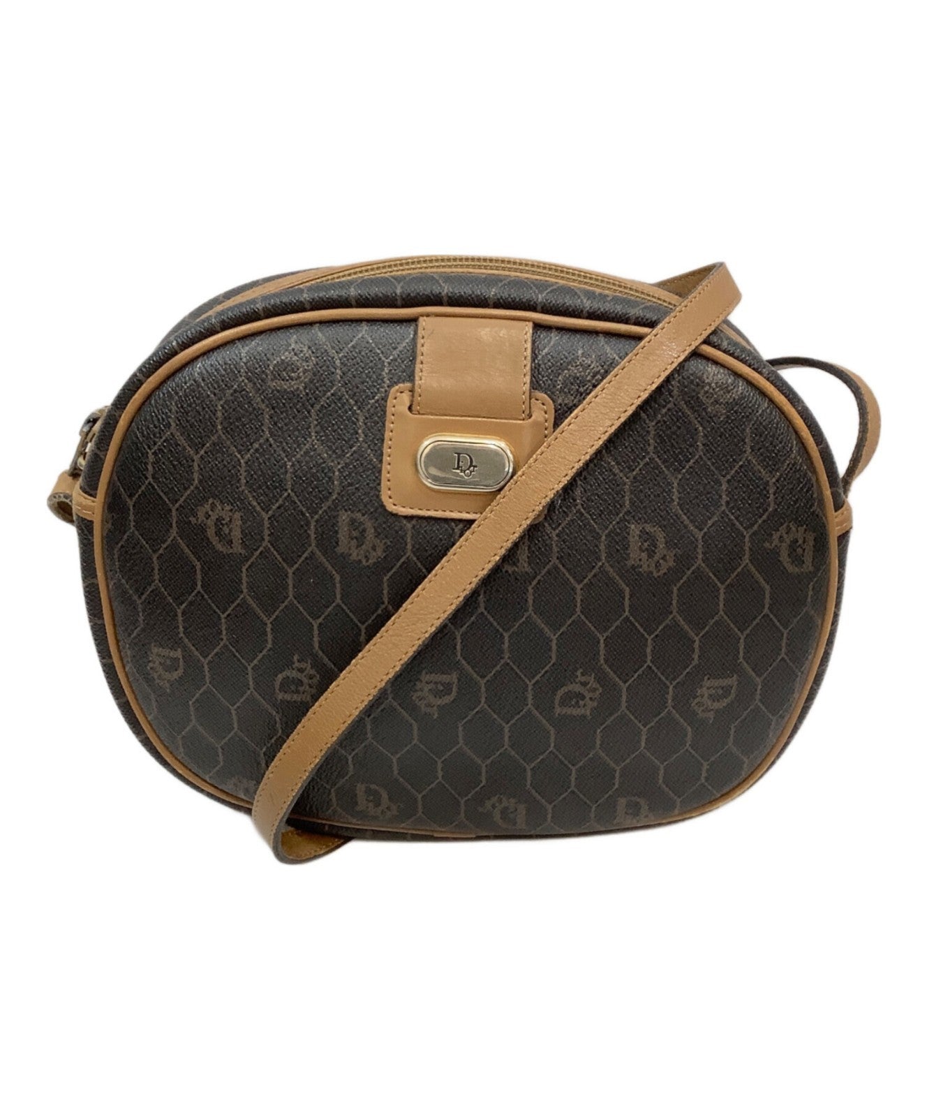Dior Honeycomb Shoulder Crossbody Bag Brown Canvas Leather Vintage Authentic