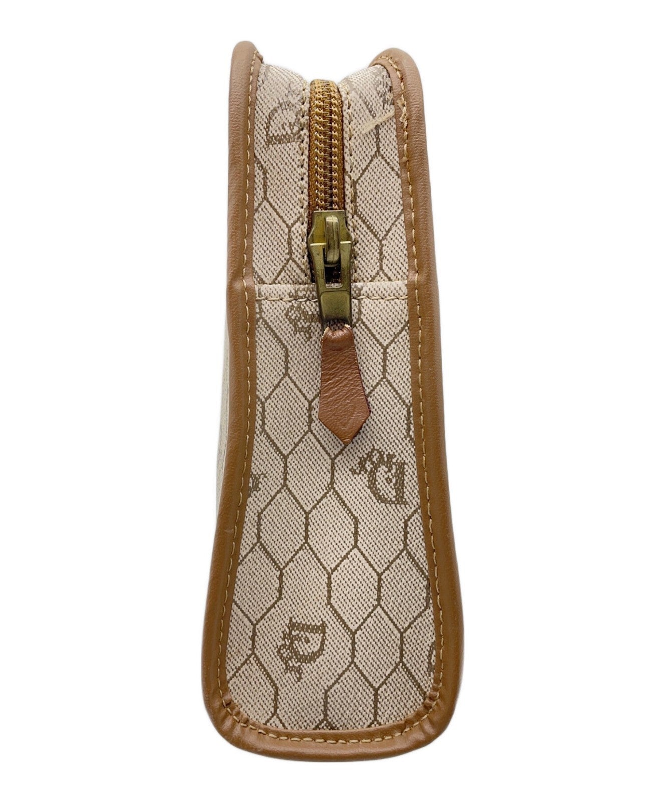 Dior Honeycomb Clutch Bag Beige Canvas Leather Vintage Authentic