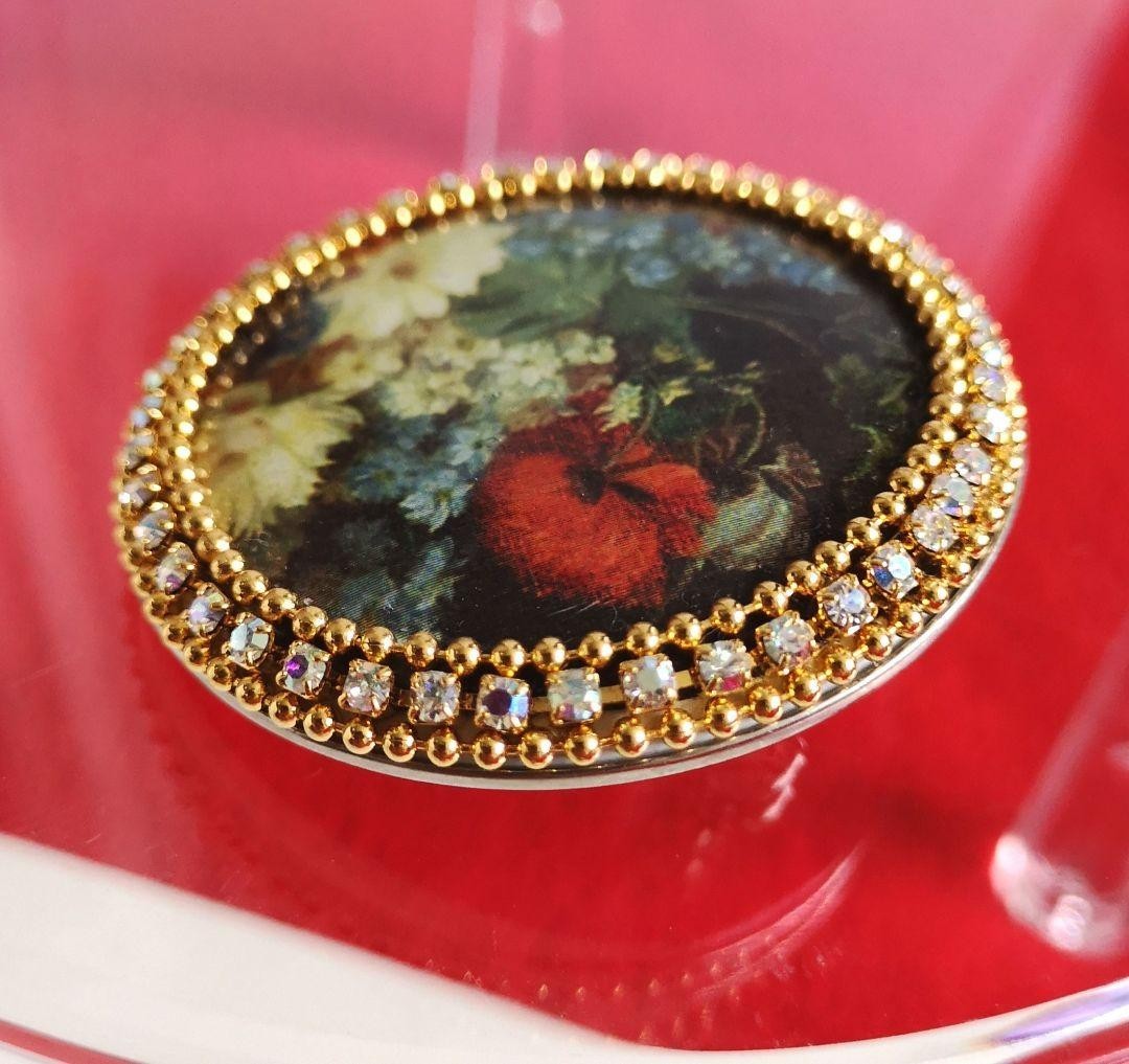 Antique brooch, rare, Vienna workshop, hallmarked, Swarovski, painting