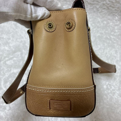 Coach Signature Hamptons Leather Tote Bag Brown Beige Vintage Authentic