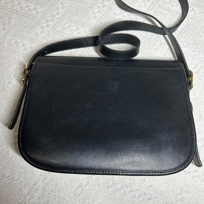 Longchamp Leather Shoulder Bag Vintage Black Flap Crossbody Pochette Rare Japan