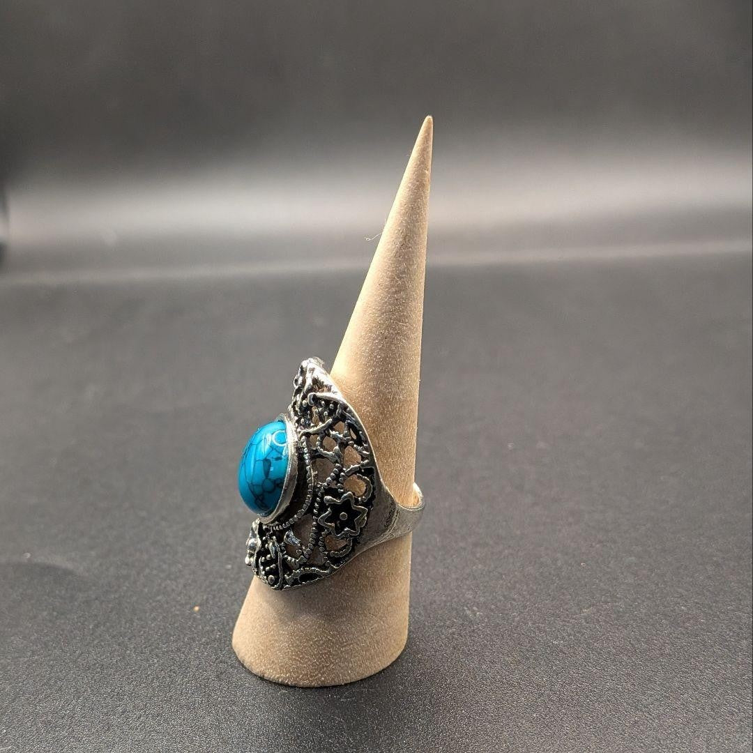 [Antique Style] Flower Motif Turquoise Square Openwork Ring