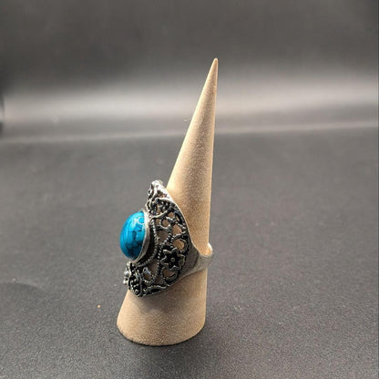 [Antique Style] Flower Motif Turquoise Square Openwork Ring
