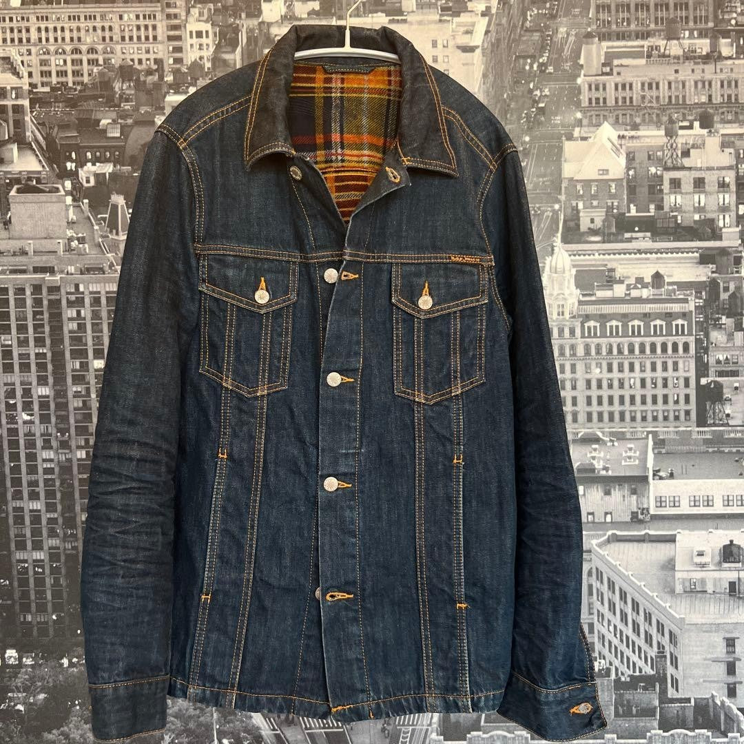 Nudie Jeans Co Indigo Denim Jacket with Check Lining Size M