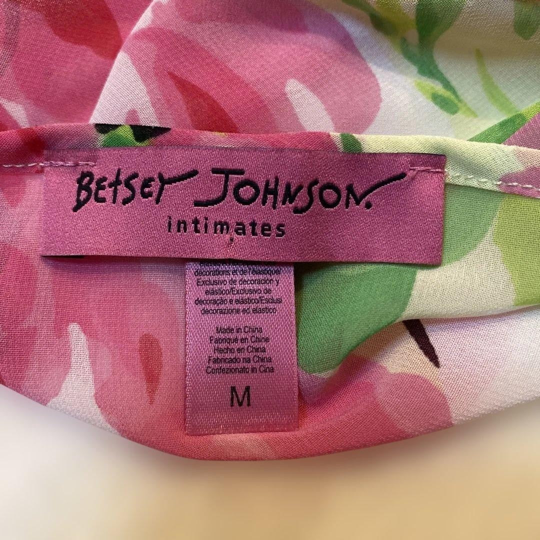 Vintage Betsey Johnson Floral Chiffon Camisole Slip Asymmetric Hem Pink Green