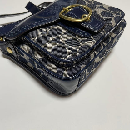 Coach Bleeker Legacy Denim Flap Bag Navy Denim Shoulder Bag Authentic