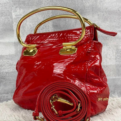 Miu Miu 2way Handbag Shoulder Bag Red Patent Leather 186 Archive Y2K Authentic