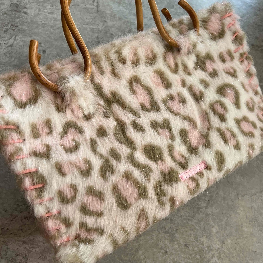Samantha Thavasa Leopard Fur Glitter Handbag Women's Bag, Stylish, Pre-Owned