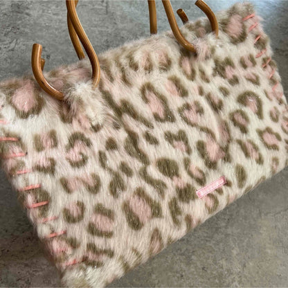 Samantha Thavasa Leopard Fur Glitter Handbag Women's Bag, Stylish, Pre-Owned