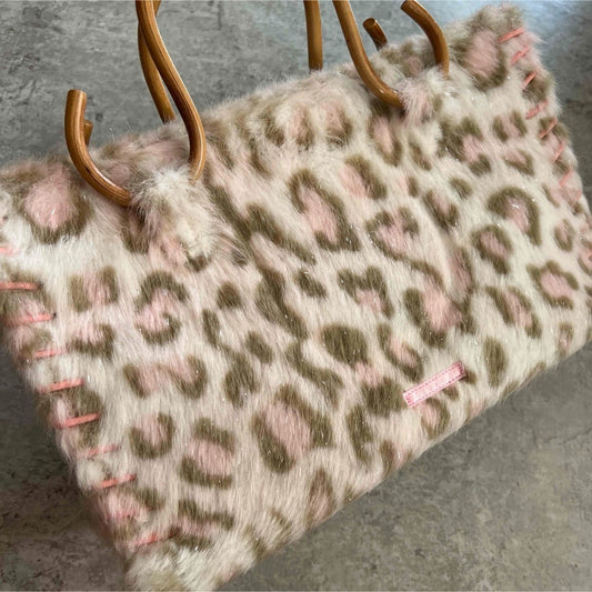Samantha Thavasa Leopard Fur Glitter Handbag Women's Bag, Stylish, Pre-Owned