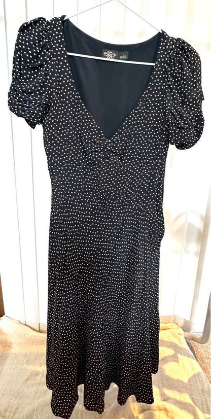 RRL RALPH LAUREN V-neck Chiffon Print Dress Women Size 1 Silk A-line Black JP