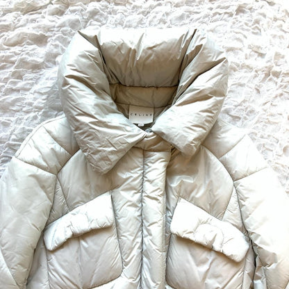 CELINE macadam embroidery metal zip pull padded coat (40)