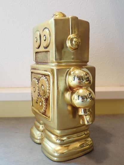 Robot Ceramic Piggy Bank 80s Gold Showa Retro