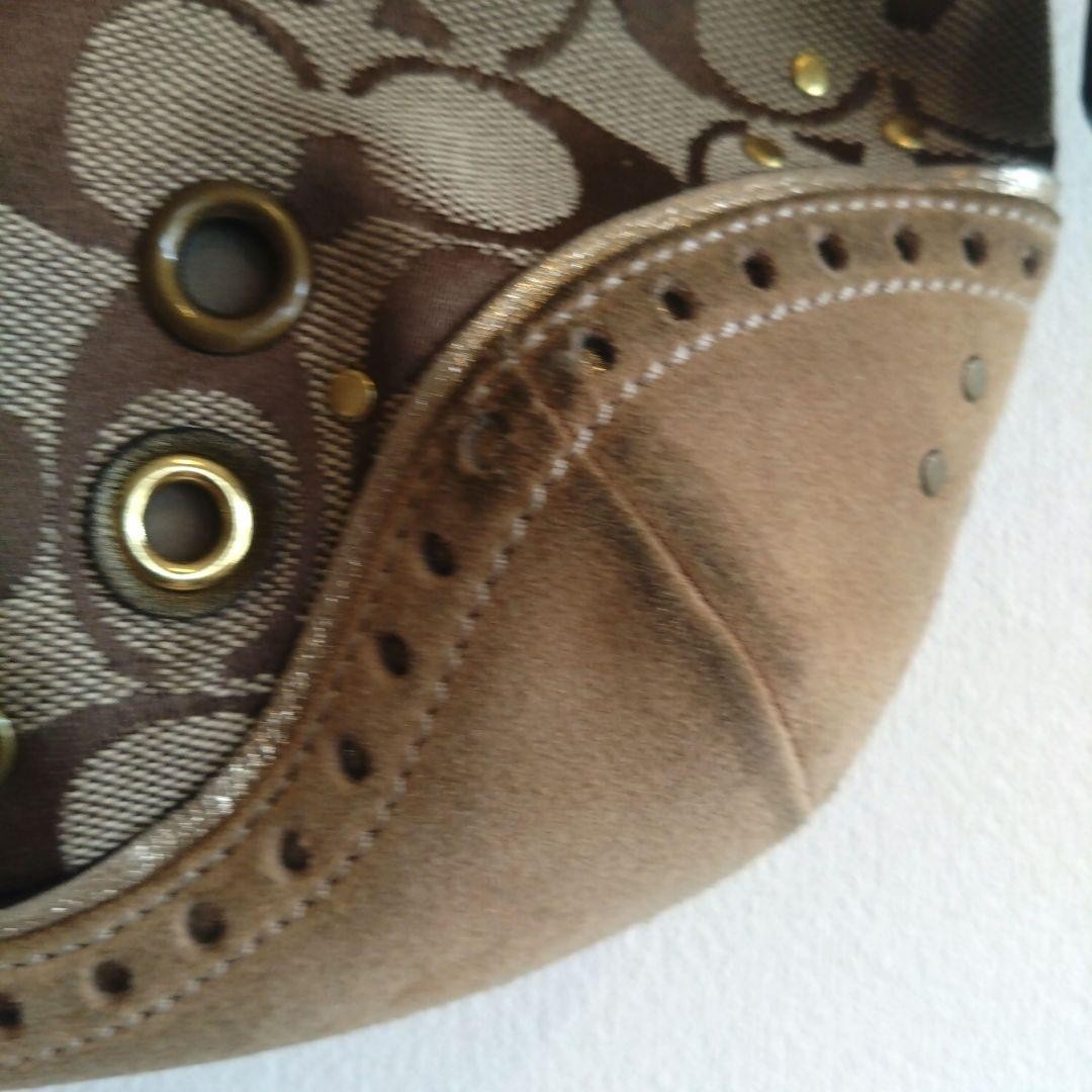 COACH signature pattern fringe shoulder bag beige 10a