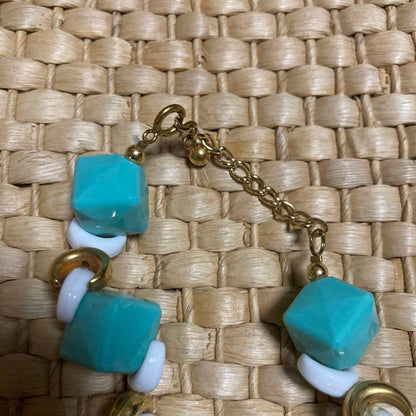 Brand new turquoise blue necklace Geometric design Showa retro style Bubble era