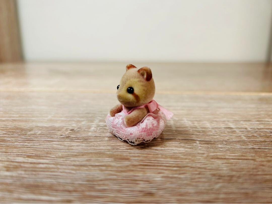 Vintage Rare Sylvanian Families Raccoon and Fairy Set Flower Swing stump