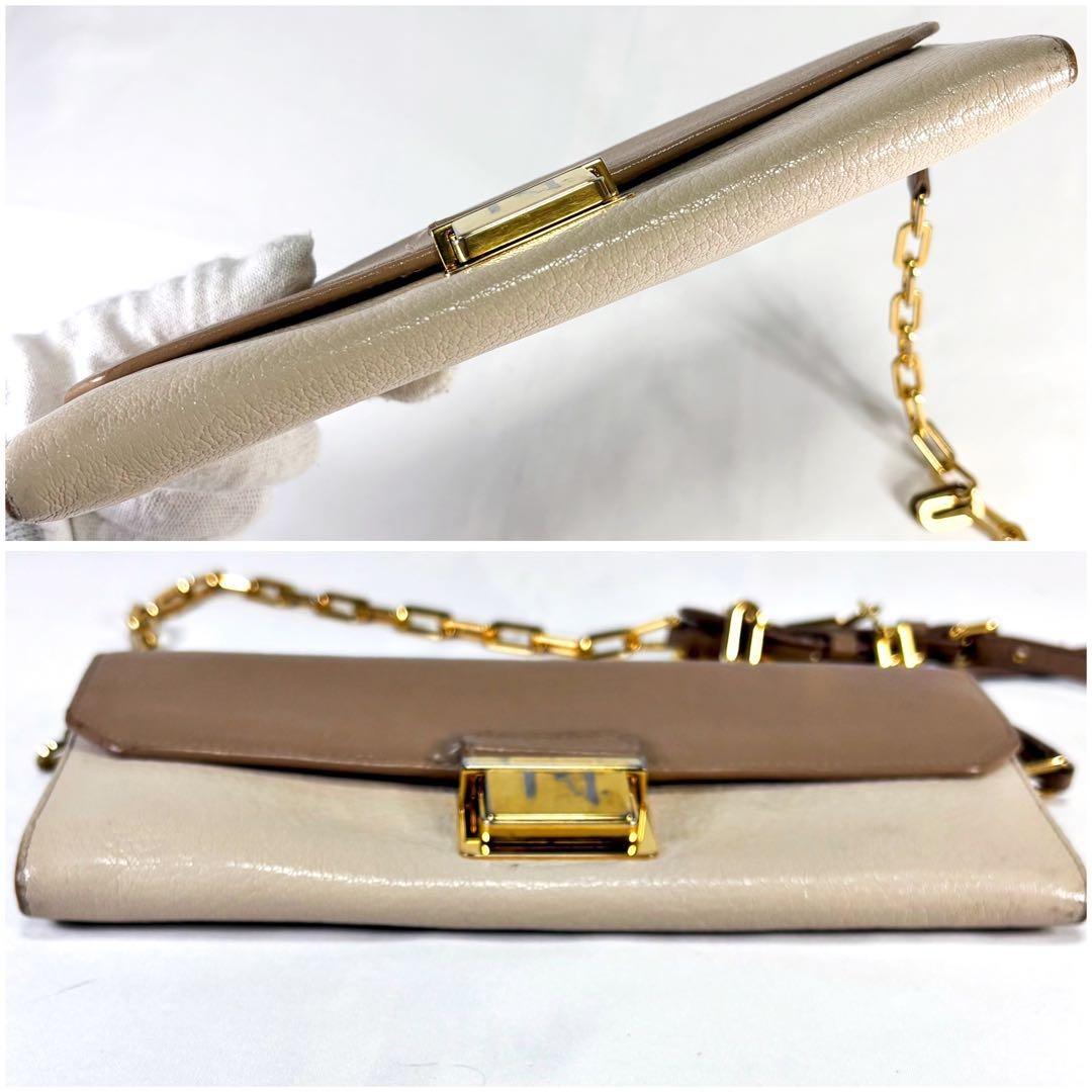 Miu Miu Chain Wallet Leather Pink Gold Auth am8441