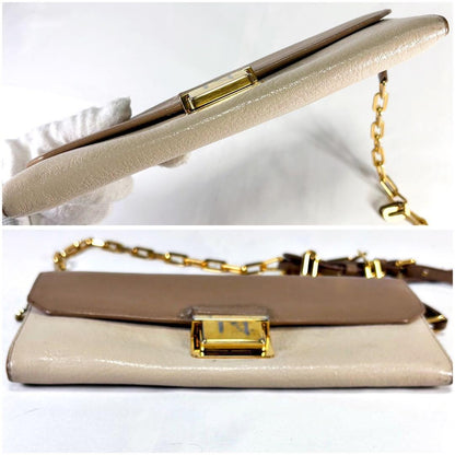 Miu Miu Chain Wallet Leather Pink Gold Auth am8441