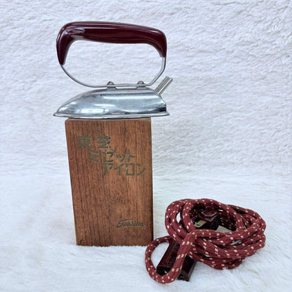 Showa Retro Toshiba Midget Iron with Wooden Box - Antique Collection