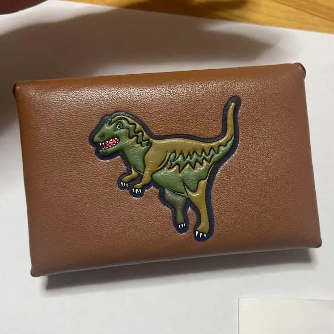 COACH Card Case Business Card Holder Turn Lock Coin Case Lexy Dinosaur