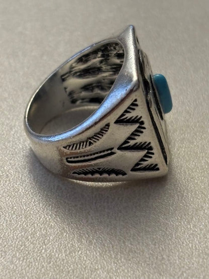 Thunderbird Turquoise Native American Ring, US Size 6.5-7