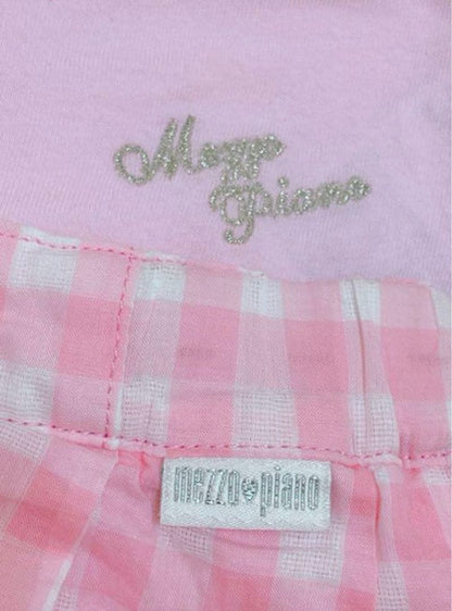 mezzo piano m524 Mezzopia 130cm Gingham Check Set Pink Ribbon TShirt Skirt Near