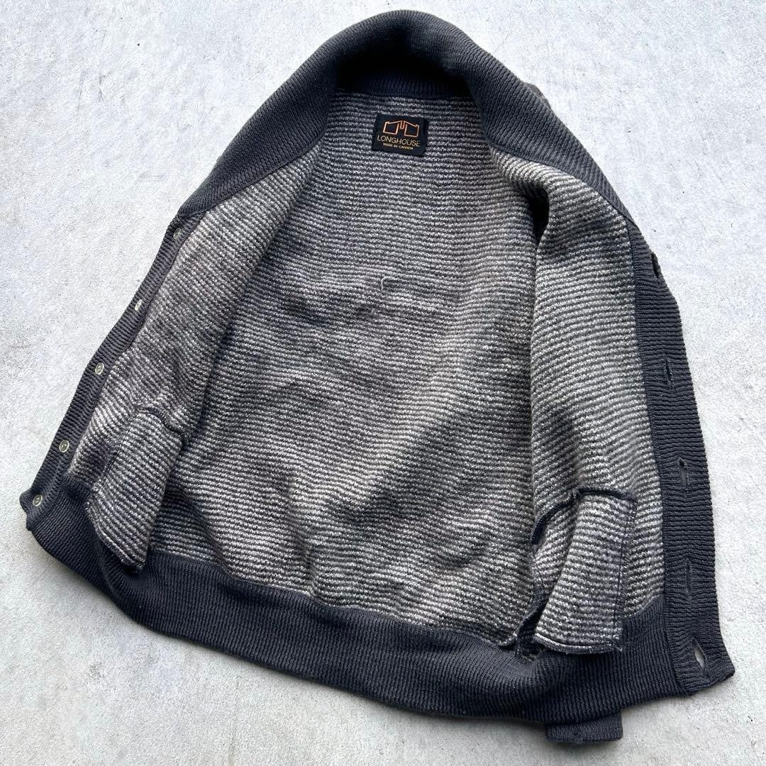 VINTAGE LONGHOUSE Thick Knit Cardigan Sweater Black L