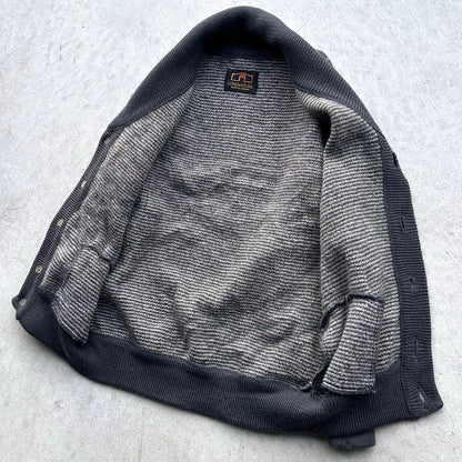 VINTAGE LONGHOUSE Thick Knit Cardigan Sweater Black L