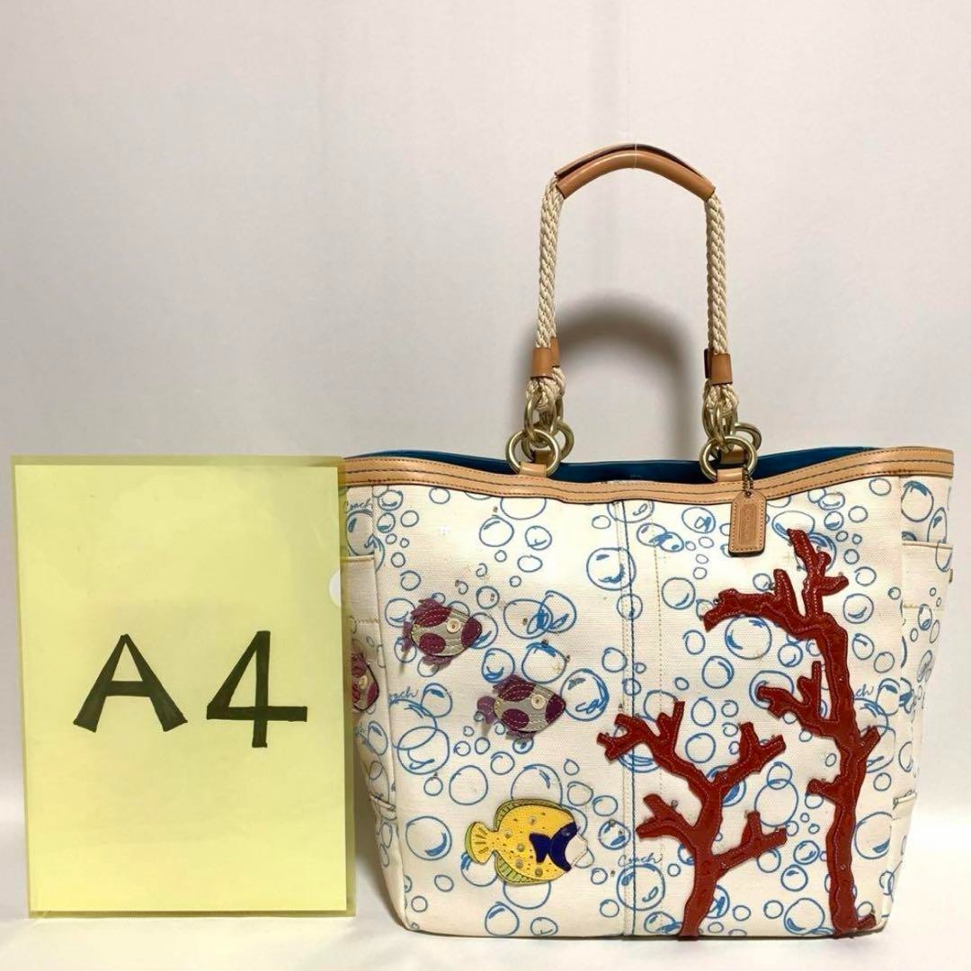 Rare COACH tote bag marine motif A4 storage large capacity bag