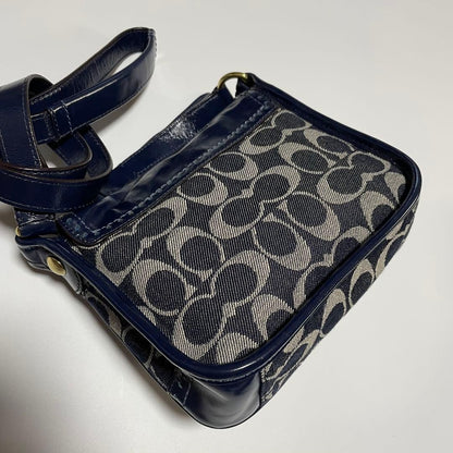 Coach Bleeker Legacy Denim Flap Bag Navy Denim Shoulder Bag Authentic