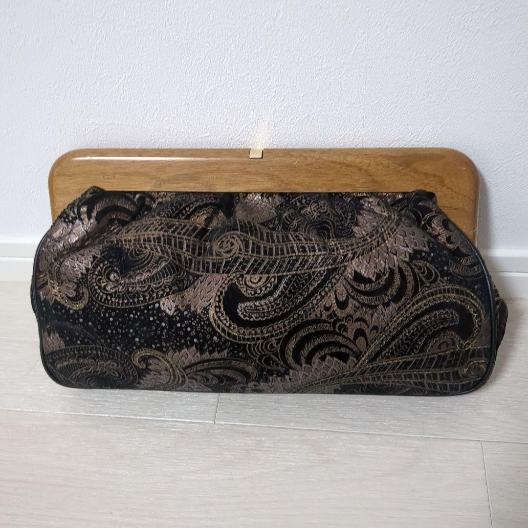 Rare Item BALLY Paisley Pattern Clutch Bag Wood Vintage 14a