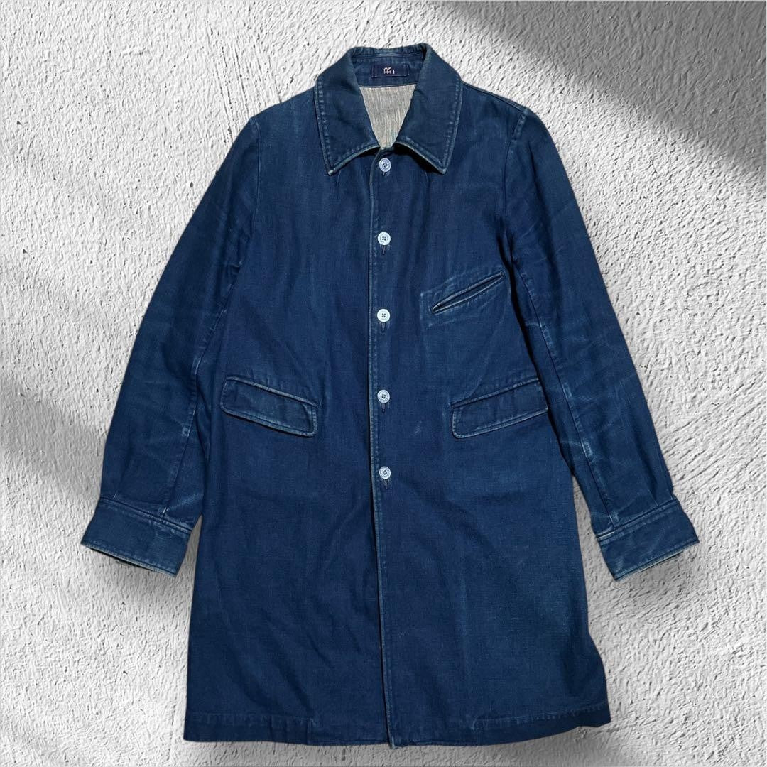 45rpm/45R Denim Coat Long Jacket Japan Made Vintage Dark Blue 3 Pockets Unisex