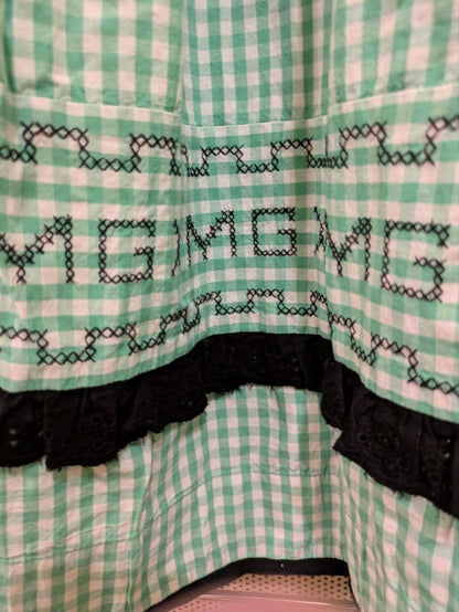 Molly Goddard Green Checkered Dress Black Lace V-Neck Embroidered