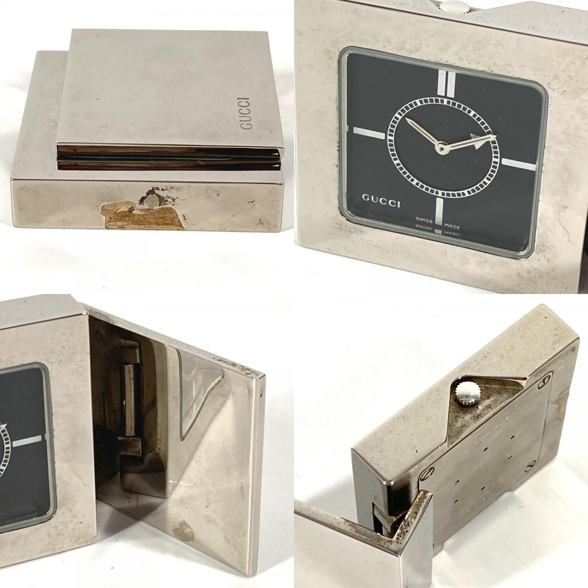 GUCCI REF0840 Logo Travel Watch Watch Interior Table clock SS Silver