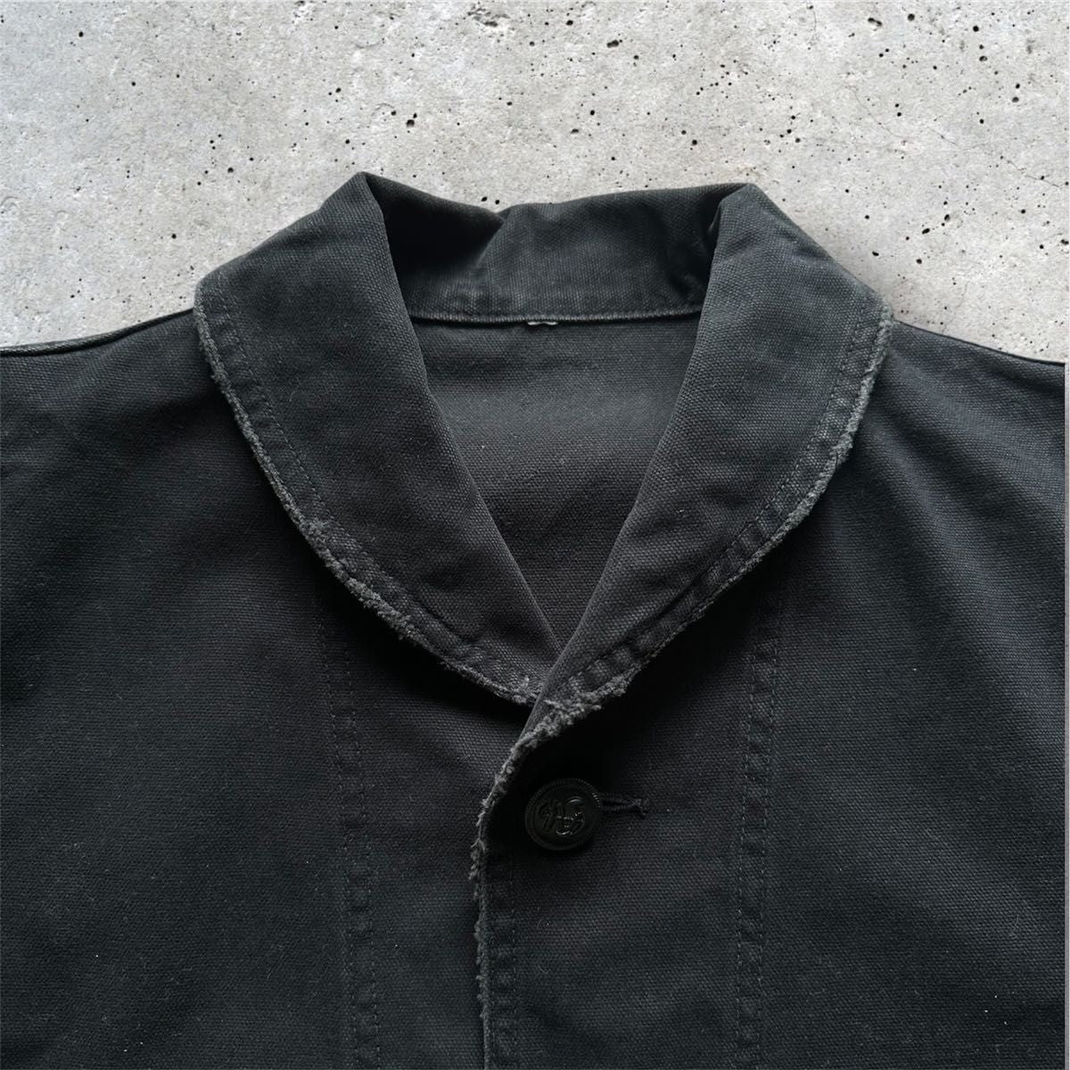 US NAVY Denim Jacket Black L Vintage Processed Canvas Shawl Collar JAPAN