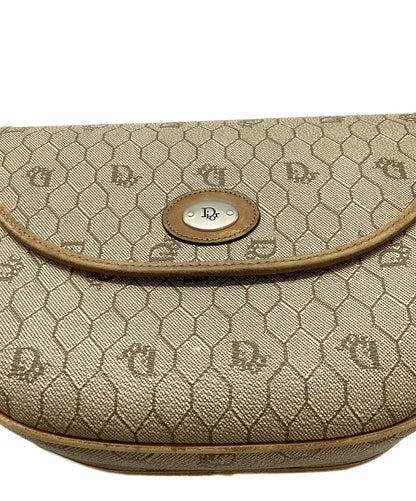 Dior Honeycomb Shoulder Crossbody Bag Beige Canvas Leather Vintage Auth 115534