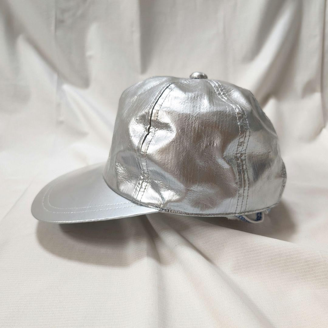 [Courrèges] Rare 90s logo embroidered space age cap silver