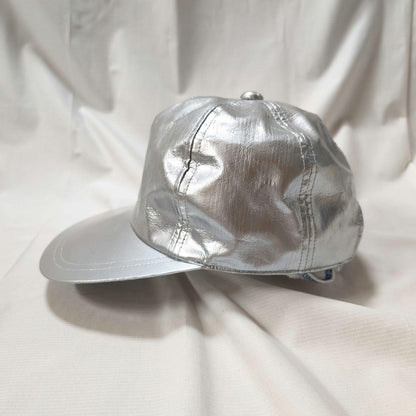 [Courrèges] Rare 90s logo embroidered space age cap silver