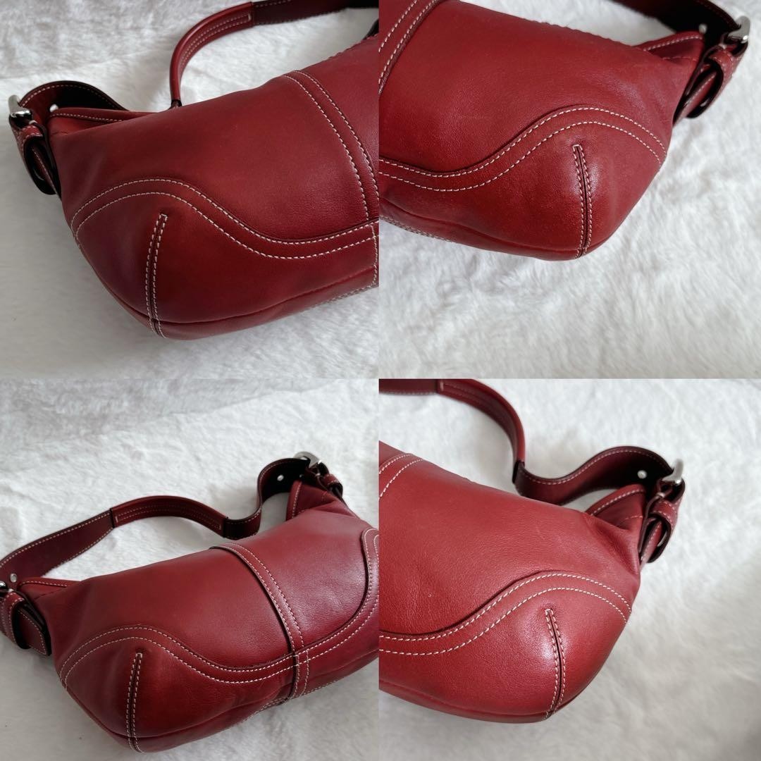 Coach SoHo One Shoulder Leather Bag Bordeaux Red Vintage Bucket Bag Auth